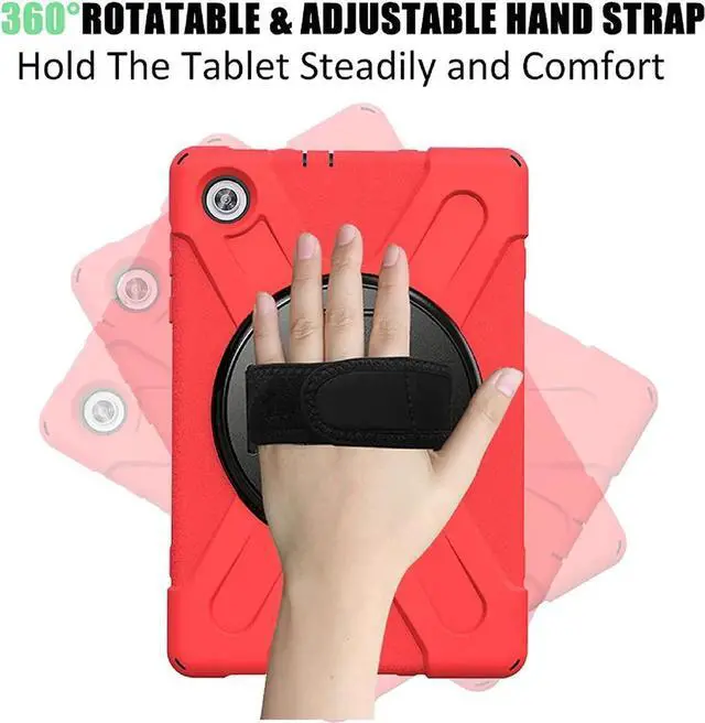 Alt view image 2 of 7 - Shoockproof Case for Lenovo Tab M10 HD (2nd Gen) 2020 10.1 Inch Rugged Case with Strap Kickstand Shoulder Belt for TB-X306F / TB-X306X Red