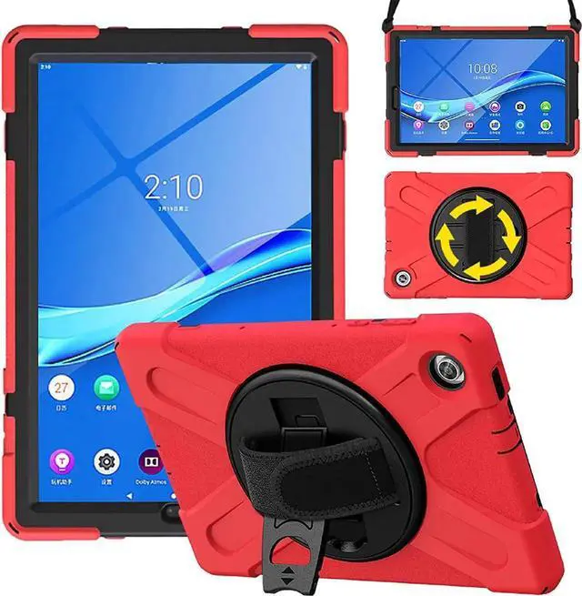 Main image of Shoockproof Case for Lenovo Tab M10 HD (2nd Gen) 2020 10.1 Inch Rugged Case with Strap Kickstand Shoulder Belt for TB-X306F / TB-X306X Red