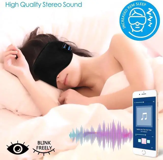 Alt view image 2 of 6 - Bluetooth Sleep Eye Mask Wireless Headphones Sleep Headphones Bluetooth 5.0 Eye Mask for Sleeping Travel Music Eye Cover with Microphone Handsfree, Birthday Gifts for Women Men Black