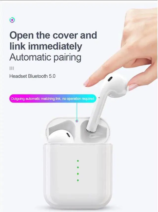 Alt view image 3 of 7 - Bluetooth Earbuds True TWS Wireless Headset Headphone Touch Control Binaural Earphones Hi-Fi Sound Mini Earphone with Charger Base for iPad Air iPod iPhone Android White