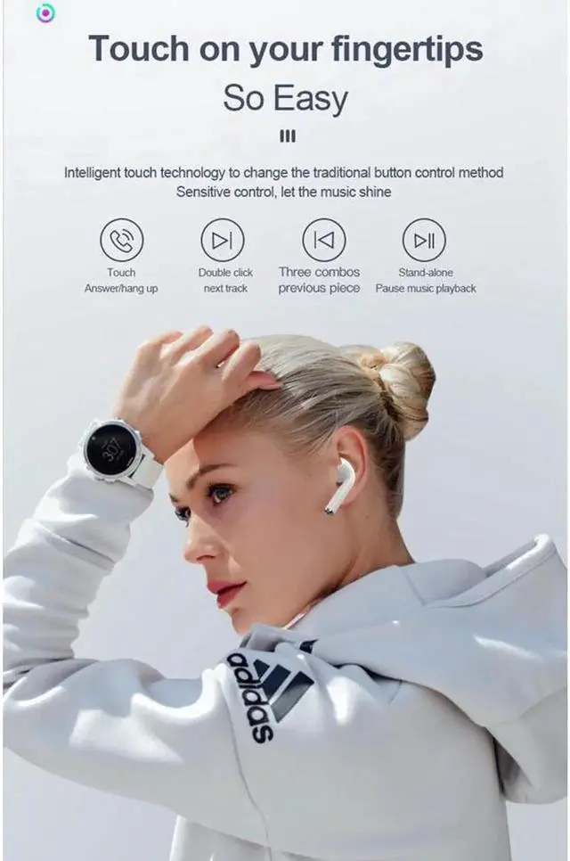 Alt view image 5 of 7 - Bluetooth Earbuds True TWS Wireless Headset Headphone Touch Control Binaural Earphones Hi-Fi Sound Mini Earphone with Charger Base for iPad Air iPod iPhone Android White