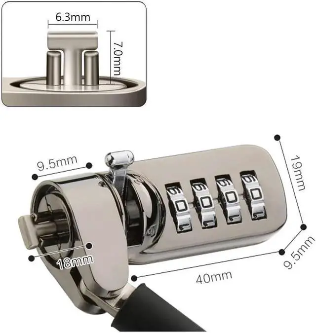 Alt view image 2 of 7 - Notebook Laptop Combination Lock Security Cable - 4 Digit Password Protections, Theft Deterrent - with Sturdy Thick Black Security Cable - for Desktops, Laptops and Projectors