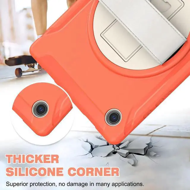 Alt view image 3 of 7 - Galaxy Tab A8 Case 10.5 Inch 2022 (SM-X200/X205/X207), Rugged Heavy Duty Shockproof Case with Hand Strap Rotating Kickstand Protective Cover Case for 10.5" Galaxy Tab A8 2022 Orange