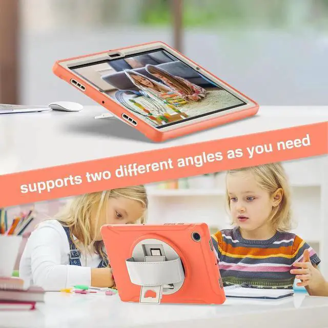 Alt view image 2 of 7 - Galaxy Tab A8 Case 10.5 Inch 2022 (SM-X200/X205/X207), Rugged Heavy Duty Shockproof Case with Hand Strap Rotating Kickstand Protective Cover Case for 10.5" Galaxy Tab A8 2022 Orange
