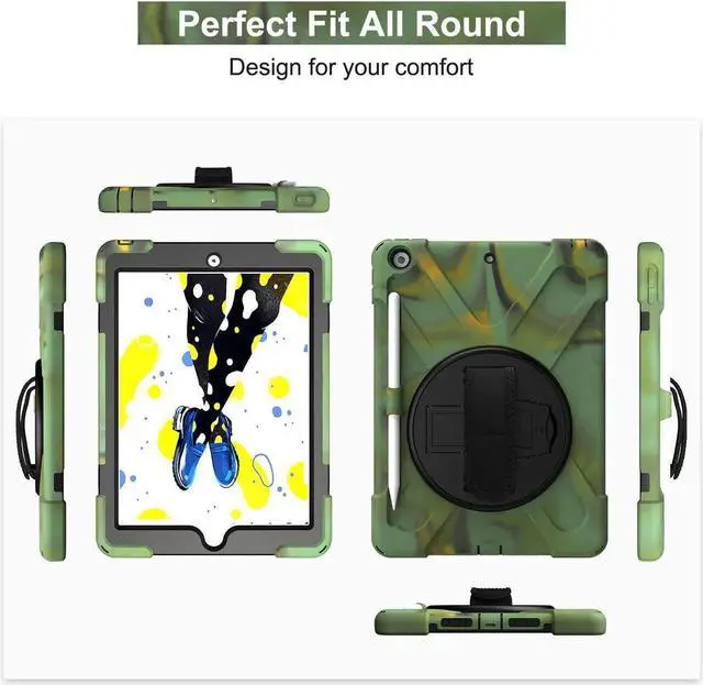 Alt view image 4 of 7 - New iPad 10.2 Case 2019 iPad 7th Generation Case Cover with Pencil Holder / Rotatable Stand / Hand Strap and Shoulder Belt Shockproof Case for iPad 10.2 inch 2019 Tablet A2197 A2198 A2200