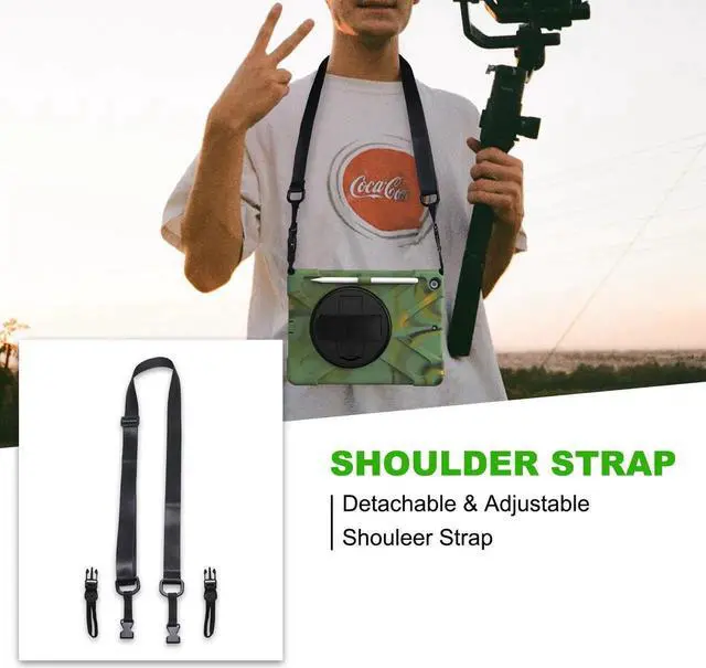 Alt view image 3 of 7 - New iPad 10.2 Case 2019 iPad 7th Generation Case Cover with Pencil Holder / Rotatable Stand / Hand Strap and Shoulder Belt Shockproof Case for iPad 10.2 inch 2019 Tablet A2197 A2198 A2200