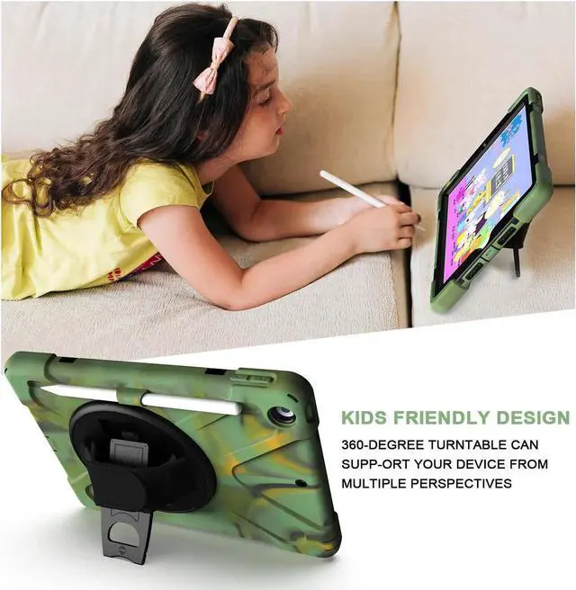 Alt view image 6 of 7 - New iPad 10.2 Case 2019 iPad 7th Generation Case Cover with Pencil Holder / Rotatable Stand / Hand Strap and Shoulder Belt Shockproof Case for iPad 10.2 inch 2019 Tablet A2197 A2198 A2200