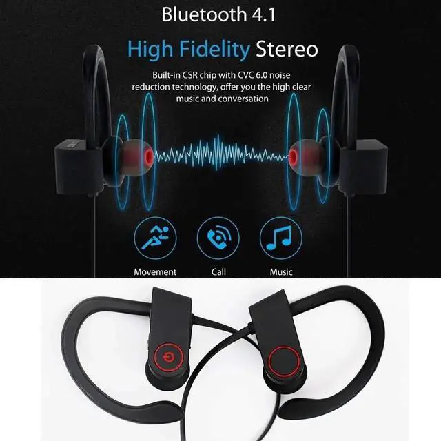 Alt view image 7 of 7 - Bluetooth Headphones Wireless Sports Earphones with Mic IPX7 Waterproof HD Stereo Sweatproof Earbuds for Gym Running 7-9 Hrs Playback Noise Cancelling Headsets - Black