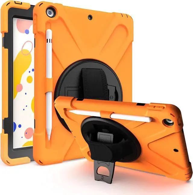 Main image of New iPad 10.2 Case 2019 iPad 7th Generation Case Cover with Pencil Holder / Rotatable Stand / Hand Strap and Shoulder Belt Shockproof Case for iPad 10.2 inch 2019 Tablet A2197 A2198 A2200 Orange