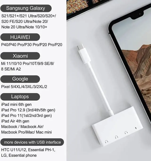 Alt view image 5 of 7 - USB Type C to 3.5mm Female Headphone Jack Adapter with Charging, iPad Headphone Adapter Dongle Cable Cord Compatible Samsung Galaxy S22 S21 S20/Ultra, Note 10, iPad Pro, MacBook, Pixel
