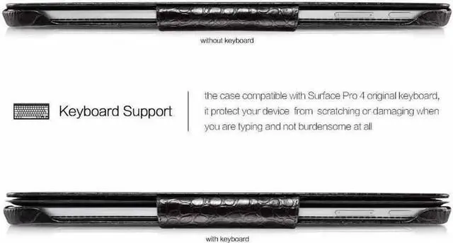 Alt view image 2 of 7 - Surface Pro 4 Case Vintage Series Genuine Leather Folio Cover with Pen Holder Stand for Microsoft Surface Pro 4 2015 / Surface Pro 2017 Original Keyboard
