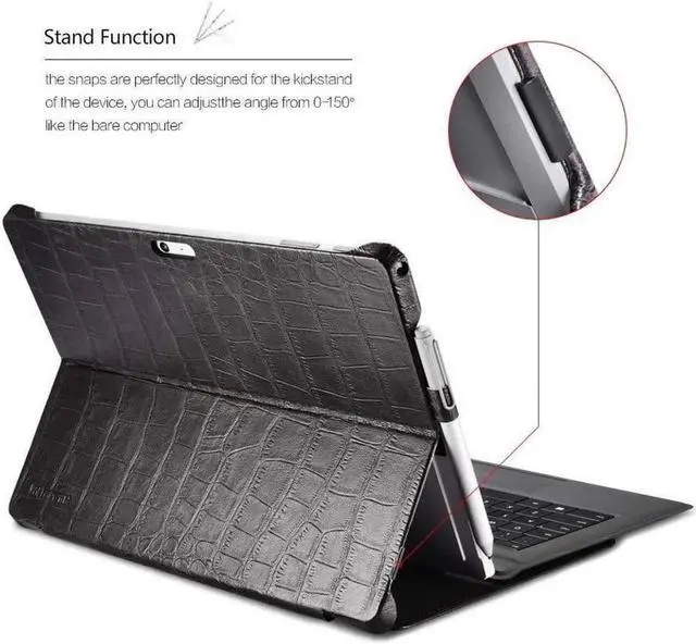 Alt view image 3 of 7 - Surface Pro 4 Case Vintage Series Genuine Leather Folio Cover with Pen Holder Stand for Microsoft Surface Pro 4 2015 / Surface Pro 2017 Original Keyboard