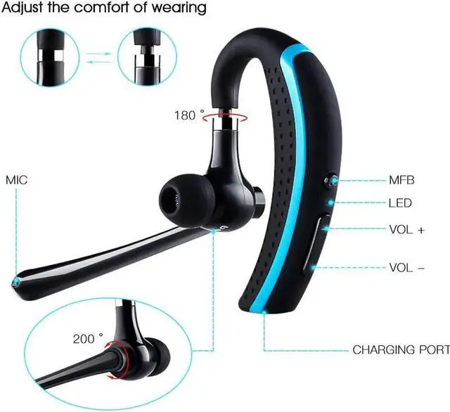 Alt view image 3 of 7 - Bluetooth Headset, Wireless Earpiece Hands Free Business Earphones In-ear Earbuds with Noise Canceling Mic for Business/Office/Driving, Work for iPhone/Samsung/Android Cell Phones
