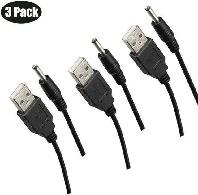 Main image of 3 Packs 3FT USB 2.0 A Type Male to DC 3.5x1.35mm 5V DC Barrel Jack Power Cable Cord Black Usb to 5V Power Cable Usb to Dc Power Cable