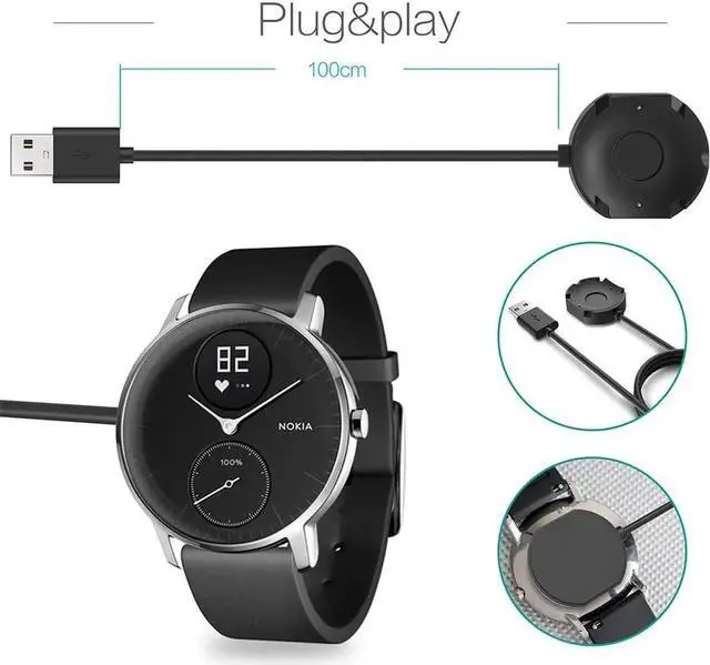 Alt view image 3 of 7 - Charger for Nokia Steel HR Smartwatch (Not for Withings Steel HR)- USB Charging Cable 100cm - Fitness Tracker Accessories