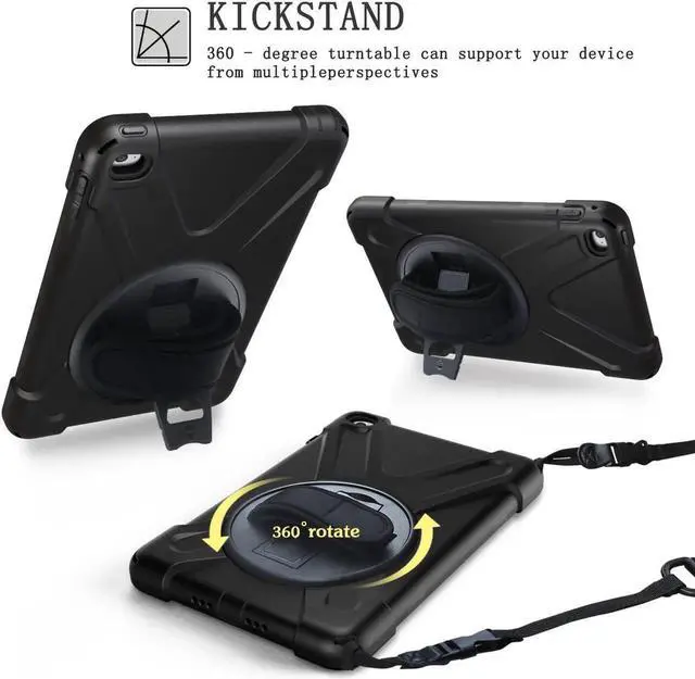 Alt view image 5 of 6 - for iPad Mini 4 Case Three Layer Drop Protection Shockpoof Rugged Heavy Duty iPad Mini 4 Protective Case With a 360 Degree Swivel Stand Hand Strap and a Shoulder Strap for iPad Mini 4 Case