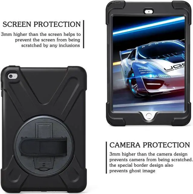 Alt view image 3 of 6 - for iPad Mini 4 Case Three Layer Drop Protection Shockpoof Rugged Heavy Duty iPad Mini 4 Protective Case With a 360 Degree Swivel Stand Hand Strap and a Shoulder Strap for iPad Mini 4 Case