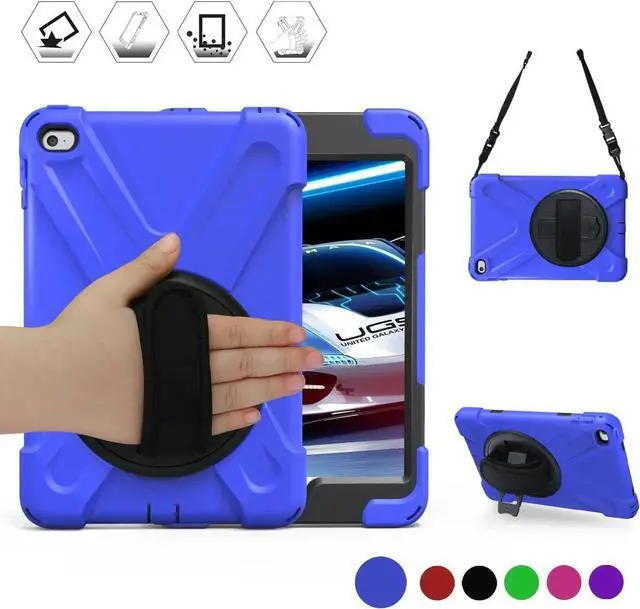 Main image of for iPad Mini 4 Case Three Layer Drop Protection Shockpoof Rugged Heavy Duty iPad Mini 4 Protective Case With a 360 Degree Swivel Stand Hand Strap and a Shoulder Strap for iPad Mini 4 Case Blue
