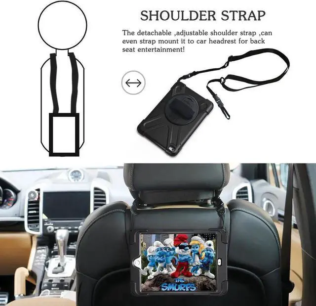 Alt view image 5 of 5 - for iPad Mini 4 Case Three Layer Drop Protection Shockpoof Rugged Heavy Duty iPad Mini 4 Protective Case With a 360 Degree Swivel Stand Hand Strap and a Shoulder Strap for iPad Mini 4 Case Blue