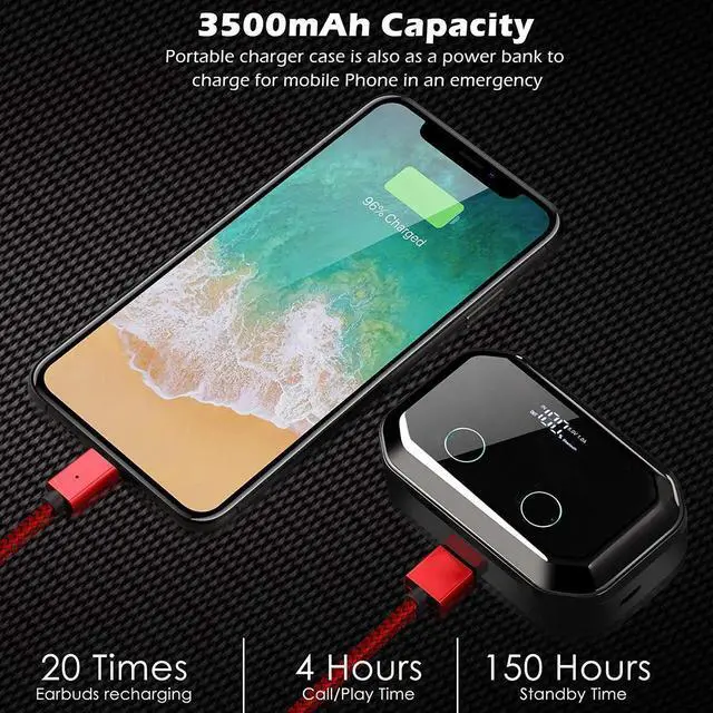 Alt view image 6 of 7 - Earbuds Bluetooth wireless True Wireless Bluetooth 5.0 Earphones with Intelligent LED Display Touch Screen One Key Control Auto Pairing Headphones IPX68 Waterproof 3500mA 110H Play Time Case