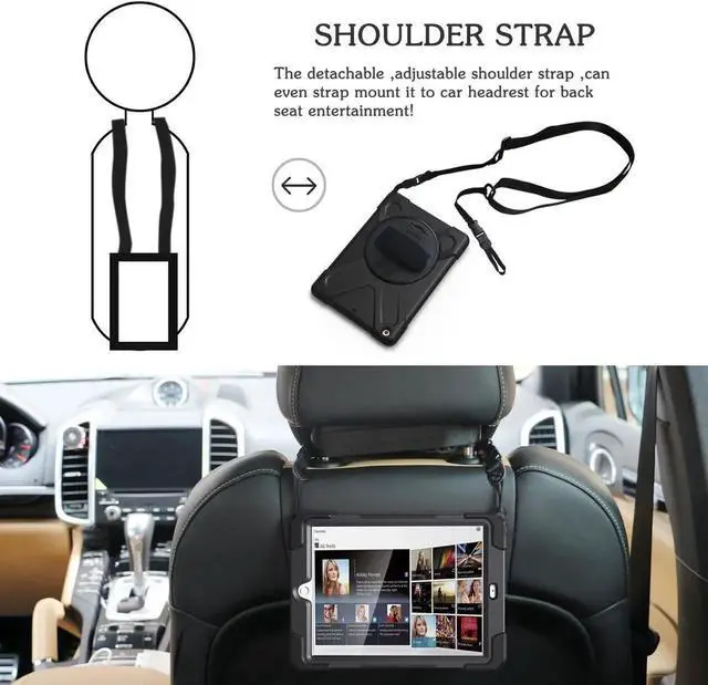 Alt view image 3 of 7 - iPad Mini Case iPad Mini 1 2 3 Case Cover with 360 Degree Rotating Kickstand Hand Grip Strap Shoulder Strap ShockProof Rugged Hybrid Protective Case For Apple iPad Mini 1 2 3 Shell Black