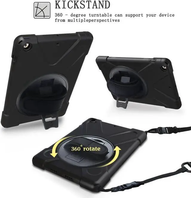 Alt view image 6 of 7 - iPad Mini Case iPad Mini 1 2 3 Case Cover with 360 Degree Rotating Kickstand Hand Grip Strap Shoulder Strap ShockProof Rugged Hybrid Protective Case For Apple iPad Mini 1 2 3 Shell Black