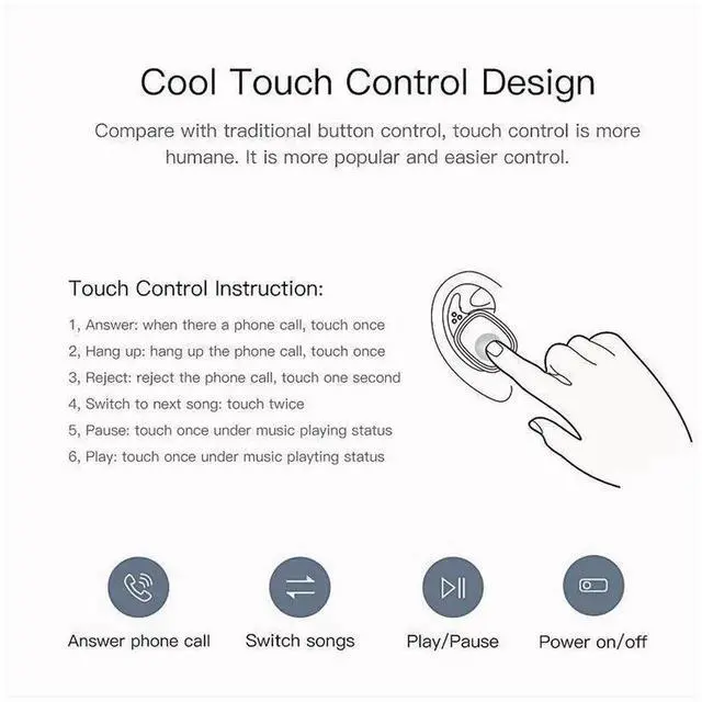 Alt view image 2 of 7 - QCY T1 Pro Touch Control Bluetooth Earphones TWS Mini Wireless Headset Music Earbuds with Microphone Handsfree Calls Noise Cancellin 750mAh charging box