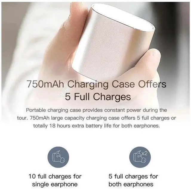 Alt view image 7 of 7 - QCY T1 Pro Touch Control Bluetooth Earphones TWS Mini Wireless Headset Music Earbuds with Microphone Handsfree Calls Noise Cancellin 750mAh charging box