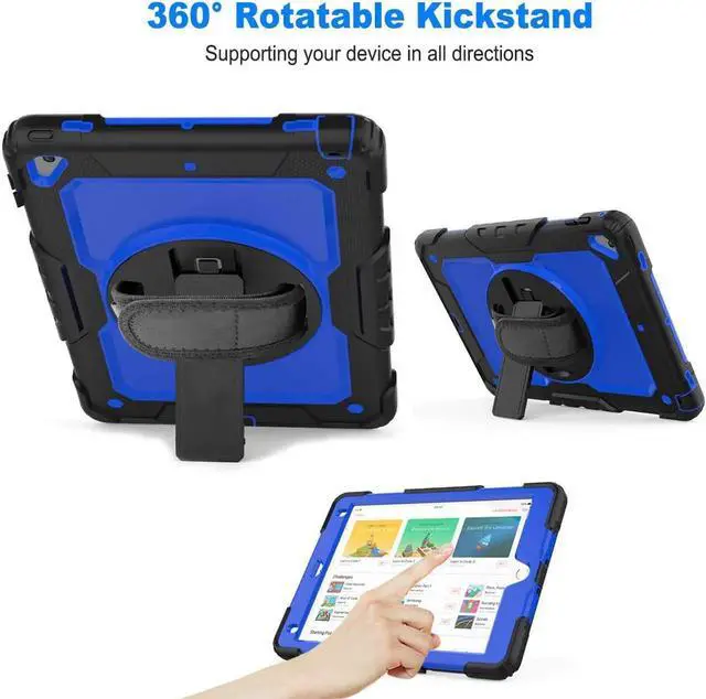 Alt view image 6 of 7 - iPad 6th 5th Generation Case New iPad 9.7 Inch 2018 2017 Case Full-body Shock Proof Hybrid Armor Protective Case Cover with 360 Rotating Stand & Strap for Apple iPad 5th / 6th iPad Air 2 iPad Pro 9.7