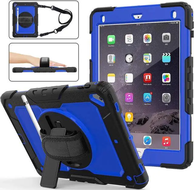 Main image of iPad 6th 5th Generation Case New iPad 9.7 Inch 2018 2017 Case Full-body Shock Proof Hybrid Armor Protective Case Cover with 360 Rotating Stand & Strap for Apple iPad 5th / 6th iPad Air 2 iPad Pro 9.7