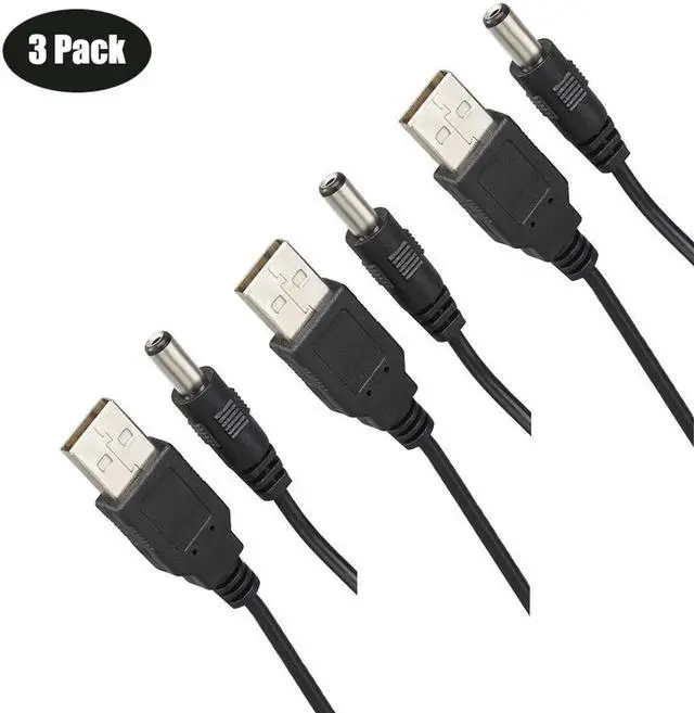 Main image of 3-Pack 3ft USB 2.0 A Type Male to DC 5.5x2.1mm DC 5V Power Plug Connector Cable usb to 5v power cable usb to dc power cable