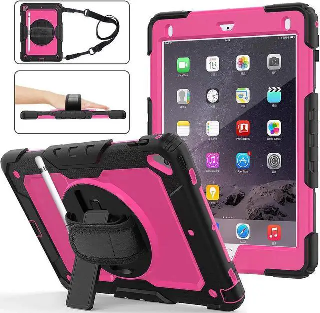Main image of iPad 6th 5th Generation Case New iPad 9.7 Inch 2018 2017 Case Full-body Shock Proof Hybrid Armor Protective Case Cover with 360 Rotating Stand & Strap for Apple iPad 5th / 6th iPad Air 2 iPad Pro 9.7