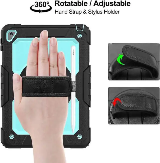 Alt view image 3 of 7 - iPad 6th 5th Generation Case New iPad 9.7 Inch 2018 2017 Case Full-body Shock Proof Hybrid Armor Protective Case Cover with 360 Rotating Stand & Strap for Apple iPad 5th / 6th iPad Air 2 iPad Pro 9.7