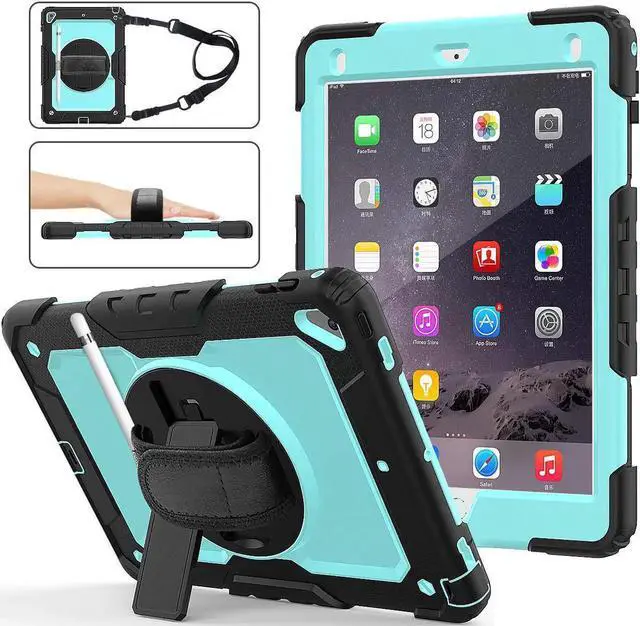 Main image of iPad 6th 5th Generation Case New iPad 9.7 Inch 2018 2017 Case Full-body Shock Proof Hybrid Armor Protective Case Cover with 360 Rotating Stand & Strap for Apple iPad 5th / 6th iPad Air 2 iPad Pro 9.7