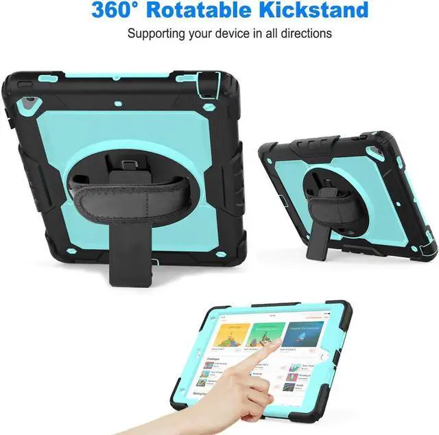 Alt view image 5 of 7 - iPad 6th 5th Generation Case New iPad 9.7 Inch 2018 2017 Case Full-body Shock Proof Hybrid Armor Protective Case Cover with 360 Rotating Stand & Strap for Apple iPad 5th / 6th iPad Air 2 iPad Pro 9.7