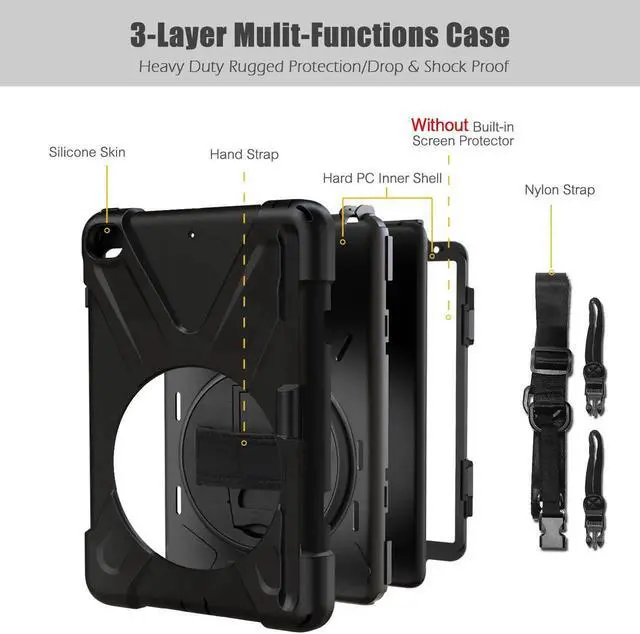 Alt view image 5 of 7 - iPad Mini 5 Case 2019 iPad Mini 4 Case with Pencil Holder Shockproof 360 Degree Rotation Cover with Kickstand Hand Strap Shoulder Strip Protective Case for iPad Mini 5th iPad Mini 4th Generation