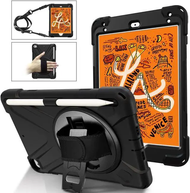 Main image of iPad Mini 5 Case 2019 iPad Mini 4 Case with Pencil Holder Shockproof 360 Degree Rotation Cover with Kickstand Hand Strap Shoulder Strip Protective Case for iPad Mini 5th iPad Mini 4th Generation