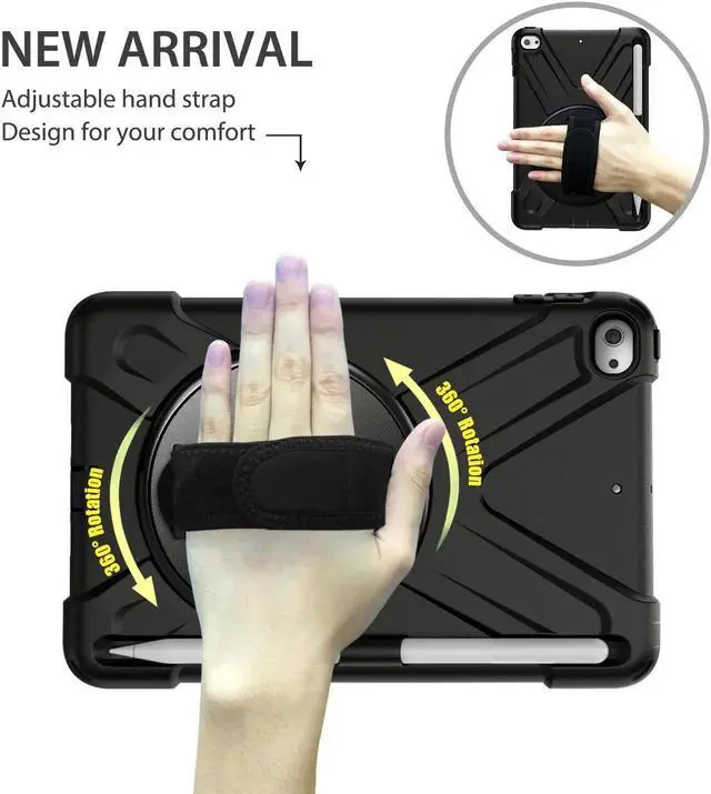 Alt view image 6 of 7 - iPad Mini 5 Case 2019 iPad Mini 4 Case with Pencil Holder Shockproof 360 Degree Rotation Cover with Kickstand Hand Strap Shoulder Strip Protective Case for iPad Mini 5th iPad Mini 4th Generation