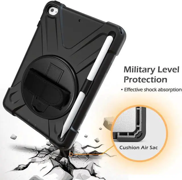 Alt view image 4 of 7 - iPad Mini 5 Case 2019 iPad Mini 4 Case with Pencil Holder Shockproof 360 Degree Rotation Cover with Kickstand Hand Strap Shoulder Strip Protective Case for iPad Mini 5th iPad Mini 4th Generation