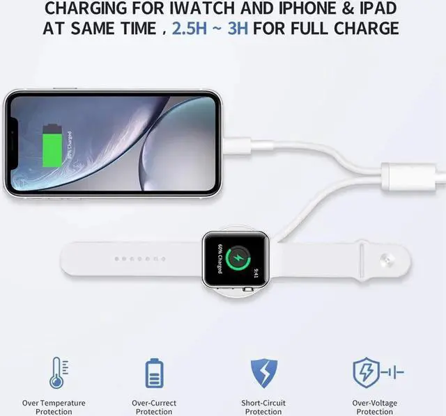 Alt view image 7 of 7 - Apple Watch Charger iPhone Charging Cable 2 in 1 Charger Wireless Portable USB Charger Cord Compatible for Apple Watch Series SE/6/5/4/3/2/1 iPhone 12/11pro/XS/XR/8/7