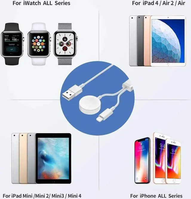 Alt view image 4 of 7 - Apple Watch Charger iPhone Charging Cable 2 in 1 Charger Wireless Portable USB Charger Cord Compatible for Apple Watch Series SE/6/5/4/3/2/1 iPhone 12/11pro/XS/XR/8/7