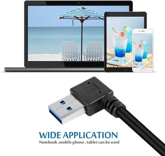 Alt view image 2 of 7 - 2 Packs SuperSpeed USB 3.0 Extension Cable SuperSpeed USB 3.0 Male to Female Extension Data Cable Left and Right Angle - 20CM / 8INCH