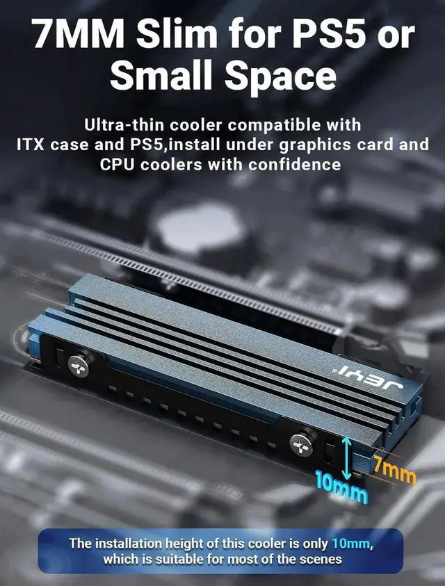 Alt view image 3 of 7 - M.2 Heatsink for PS5 / PC, Slim 7mm Height Low Profile Aluminum Convective NVMe Cooler, Passive Heat Sink with Fins