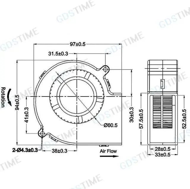Alt view image 5 of 5 - 9733 DC Blower Fan 12V 24V 97x33mm Brushless Blower Fan Turbo Fan 97MM Dual Ball USB Cooling Blower Fan