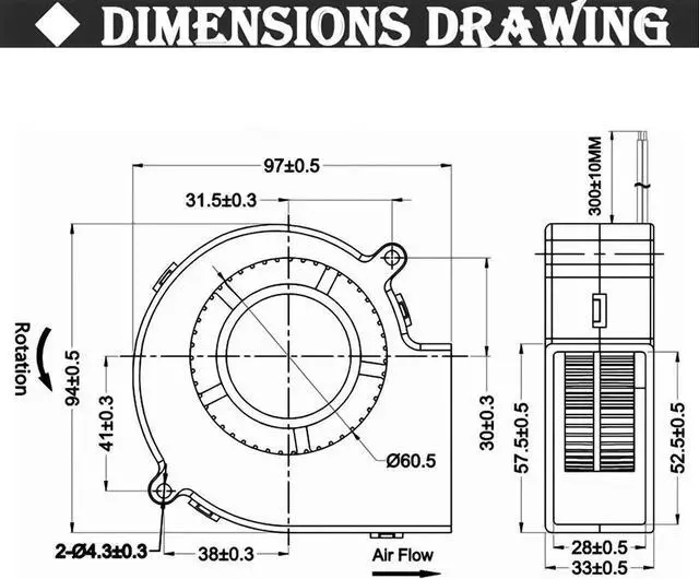 Alt view image 5 of 5 - 9733 DC Blower Fan 12V 24V 97x33mm Brushless Blower Fan Turbo Fan 97MM Dual Ball USB Cooling Blower Fan