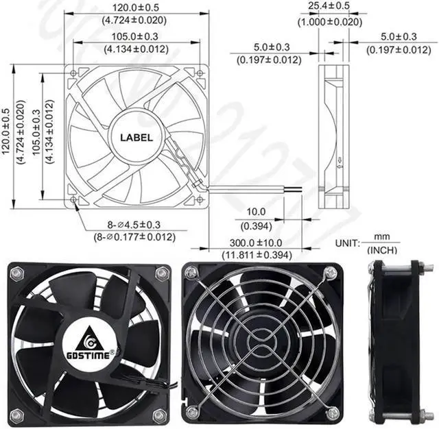 Alt view image 4 of 5 - 1Pcs EC Axial Fan 120mm PC Dual Ball Brushless Fan Cooler AC 110V 120V 220V 230V 240V Computer Case EC Fan 12025 12038