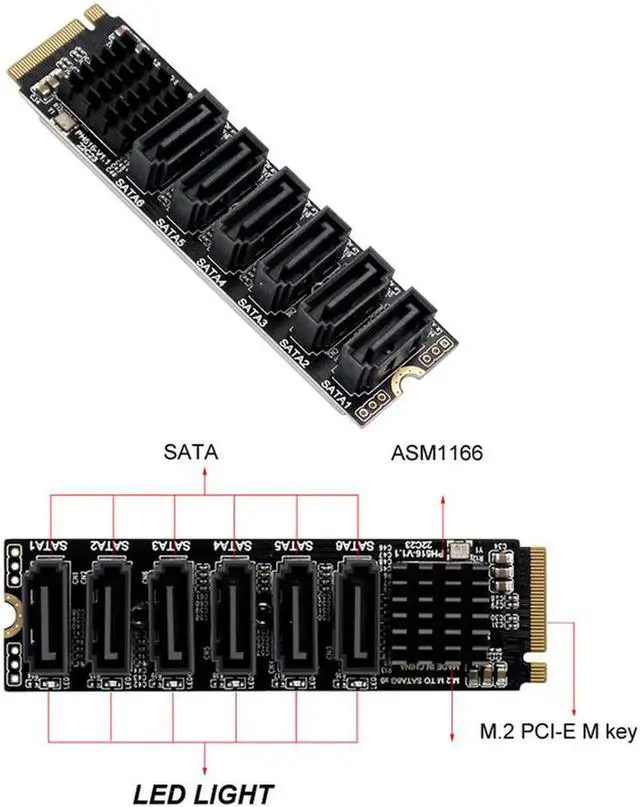 Alt view image 5 of 7 - to SATA Expansion Card M.2 to SATA Adapter M2 Connector Internal SSD SATA 3 Port Multiplier NGFF M Key to SATA3 Controller