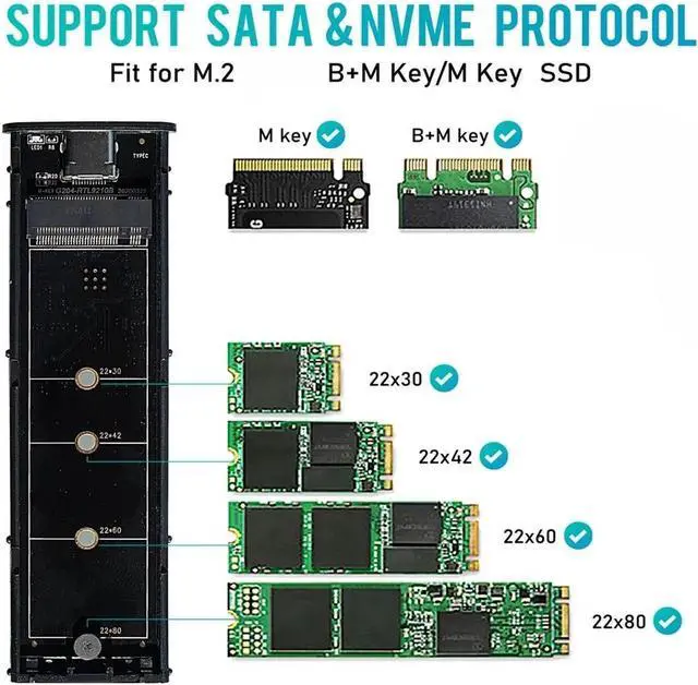 Alt view image 6 of 7 - Weastlinks M2 SSD Case Enclosure Dual Protocol M.2 SATA NVME to USB Adapter 10Gbps USB3.1 Gen2 USB C External Box Support 2230-2280 M.2 SSD White