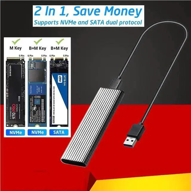 Alt view image 4 of 7 - M2 SSD Case Enclosure Dual Protocol M.2 SATA NVME to USB Adapter 10Gbps USB3.1 Gen2 USB C External Box Support 2230-2280 M.2 SSD Silver