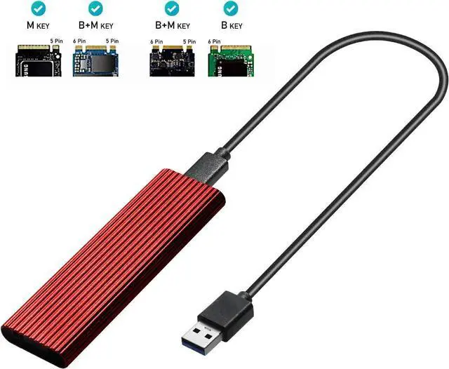 Main image of M2 SSD Case Enclosure Dual Protocol M.2 SATA NVME to USB Adapter 10Gbps USB3.1 Gen2 USB C External Box Support 2230-2280 M.2 SSD Red